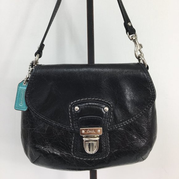 Coach Vintage Small Black Leather Bag Wristlet OS GREAT Condition - Picture 1 of 11